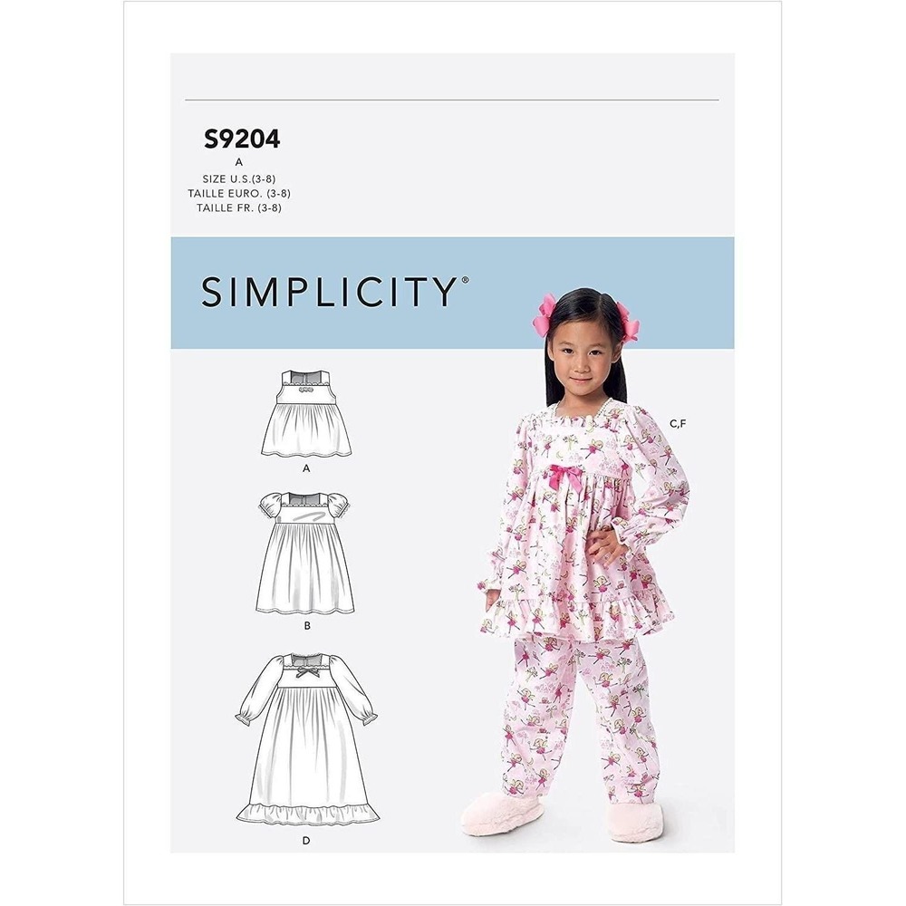 Simplicity Sewing Pattern‎ 9204 10699 Girls Pajamas Nightclothes Size 3-8